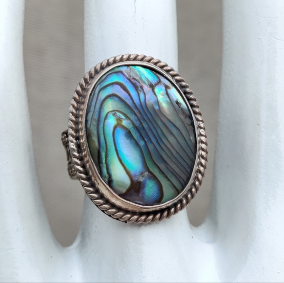 Antique sterling paua shell ring - Picture 4 of 6